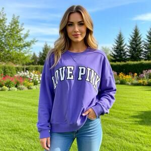 Victoria’s Secret Love Pink Purple SoftFleece Logo Y2K Sweater Pullover Women L